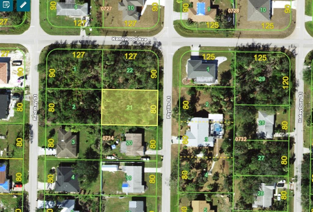 This is a map showing residential property lots and street layouts — 1071 KENNWOOD AVENUE, PORT CHARLOTTE, FL