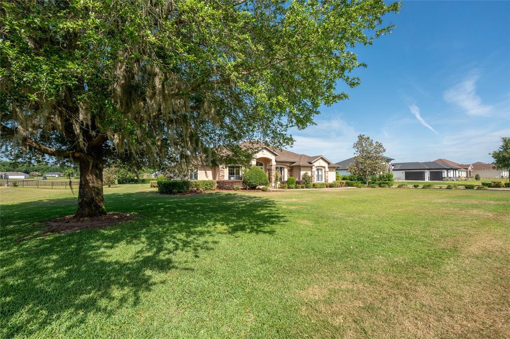 A large single-story house sits on a spacious grassy lot with a prominent oak tree — 7830 SE 25TH AVENUE, OCALA, FL