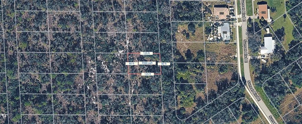 An aerial map view shows a rectangular plot of land highlighted in red — 245 SAWFISH LANE, PUNTA GORDA, FL