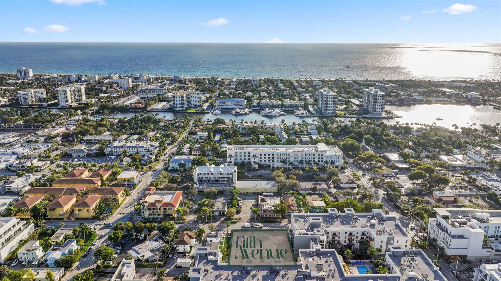 This is an aerial view of a coastal city featuring a highlighted vacant lot — 146 SE 5th Avenue # 3, Delray Beach FL 33483, DELRAY BEACH, FL
