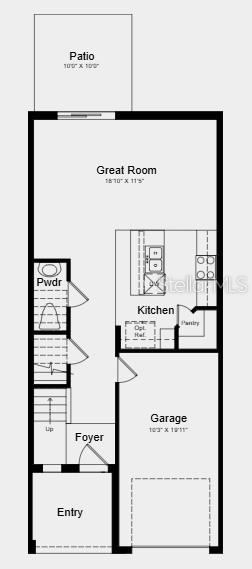 This is a floor plan for the first level of a home featuring a garage — 543 MOONSTONE COURT, GROVELAND, FL