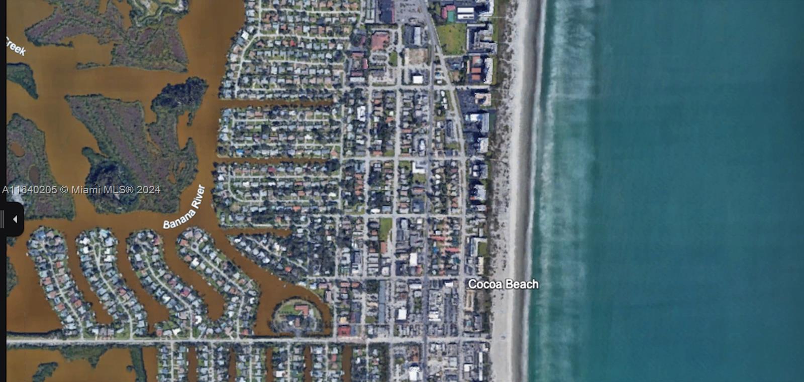 This is an aerial map view of a residential area in Cocoa Beach, Florida — 300 N Brevard Avenue, Cocoa Beach FL 32931, COCOA BEACH, FL