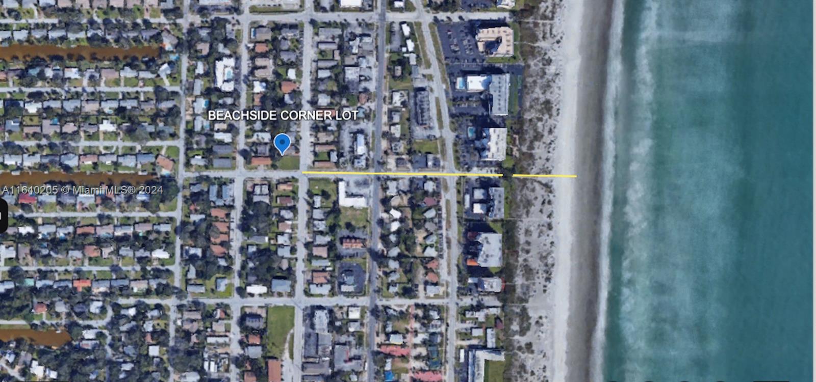 An aerial map view shows a beachside corner lot highlighted with a blue location marker — 300 N Brevard Avenue, Cocoa Beach FL 32931, COCOA BEACH, FL