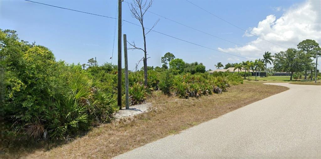 A vacant, overgrown lot sits beside a paved road with utility poles and distant houses — 4 HAUL COURT, PLACIDA, FL