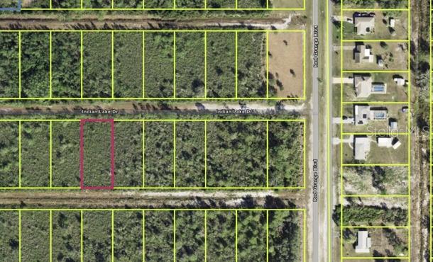 An aerial map shows a highlighted vacant residential lot surrounded by undeveloped land and nearby houses — 13 INDIAN LAKE DRIVE, INDIAN LAKE ESTATES, FL