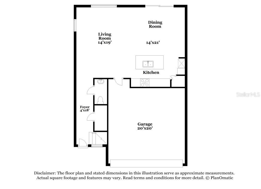 This floor plan shows a home layout featuring a garage, foyer, kitchen, and living area — 17854 BEAMING RAYS LANE, LUTZ, FL