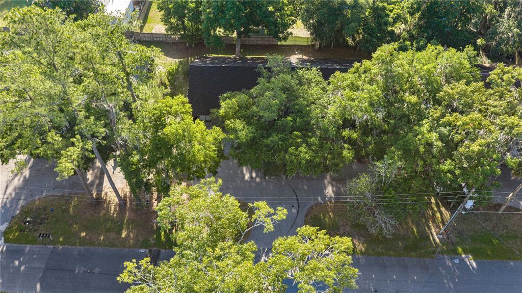 An aerial view shows a house with a dark roof partially obscured by large trees — 4151 SE 22ND AVENUE, OCALA, FL