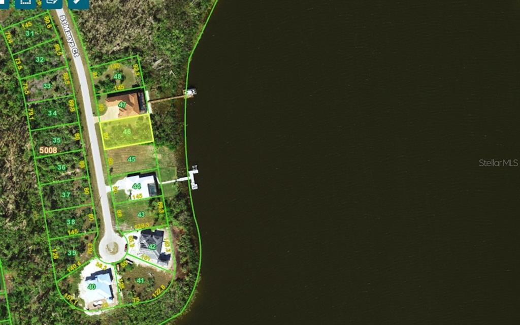 This is an aerial map showing residential lots along a road and a waterfront — 9448 ST MARYS COURT, PORT CHARLOTTE, FL