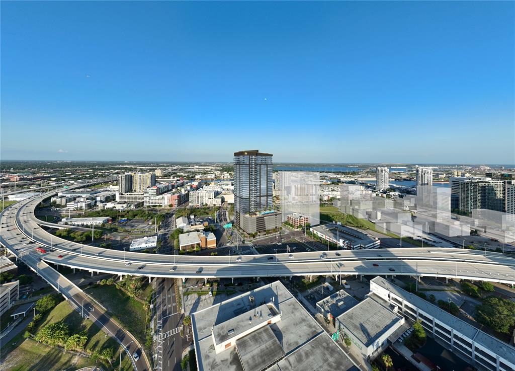 This is a rendering of a high-rise building surrounded by an urban highway and city skyline — 1101 E JACKSON STREET UNIT 3019, TAMPA, FL