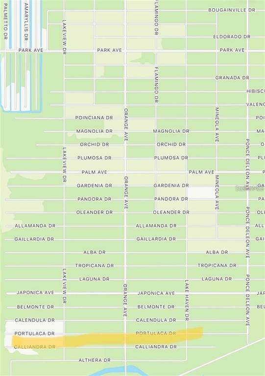 This is a street map showing a grid of residential roads in a neighborhood — 1008 CALLIANDRA DRIVE, INDIAN LAKE ESTATES, FL