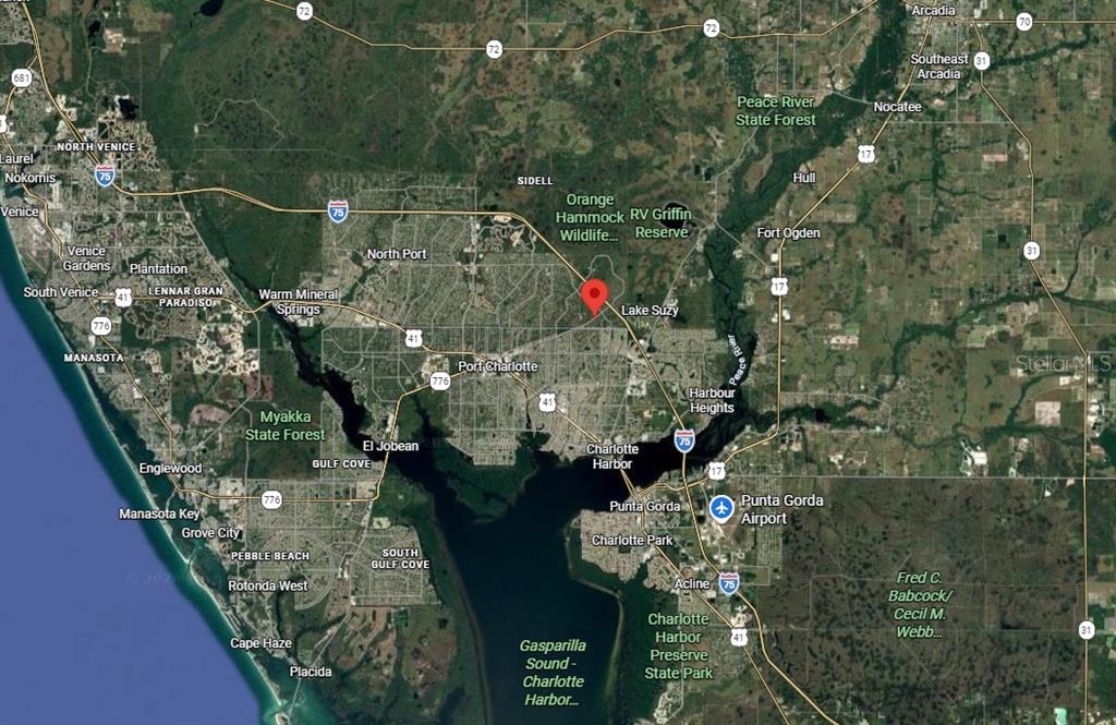This is a map showing the location of a property near Lake Suzy, Florida — Lot 8 NOCTURN STREET, NORTH PORT, FL