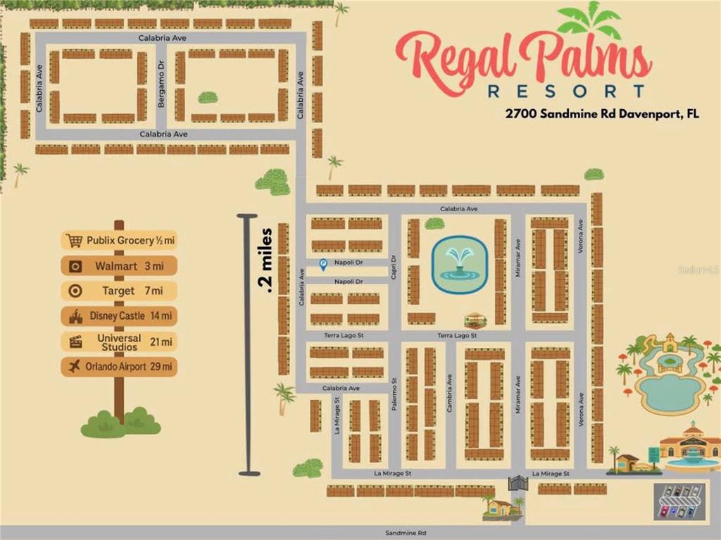 This is a map showing the layout of the Regal Palms Resort in Davenport, Florida — 3326 CALABRIA AVENUE, DAVENPORT, FL