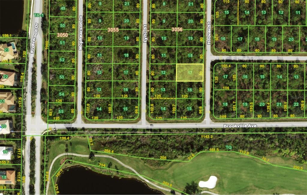 This is a plat map showing residential lots, streets, and a golf course — 2505 HOOVER STREET, PORT CHARLOTTE, FL