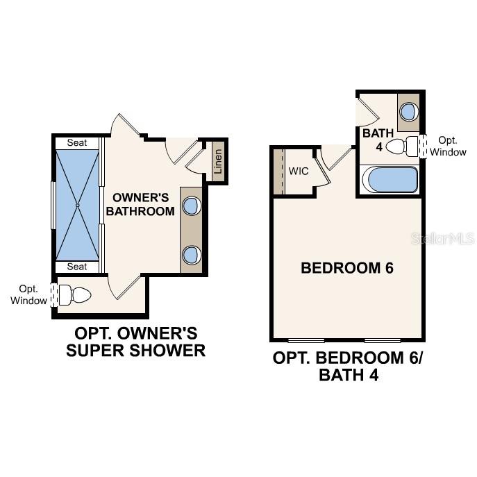 This floor plan shows an optional owner's super shower and an optional bedroom 6 with bath — 1332 RIBBON PLACE, PALM COAST, FL