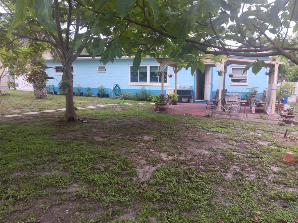 A light blue house with a patio area sits behind a tree in a yard — 833 CHANNING ROAD, LAKELAND, FL
