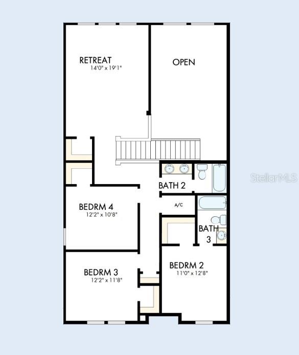 This floor plan shows the upper level of a home with three bedrooms and two bathrooms — 6820 CHLOE COURT, SARASOTA, FL