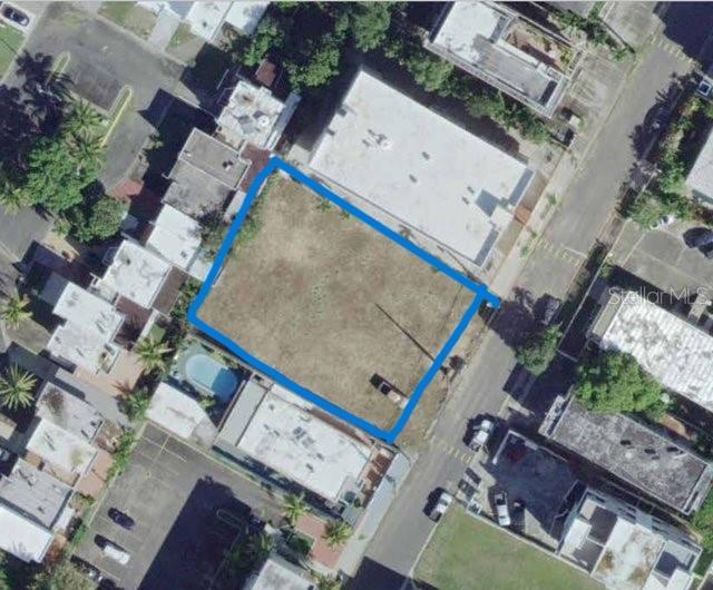 This is an aerial map view of a vacant rectangular lot outlined in blue — 16 OCEAN DRIVE AVENUE LOTS A & B, LUQUILLO, PR