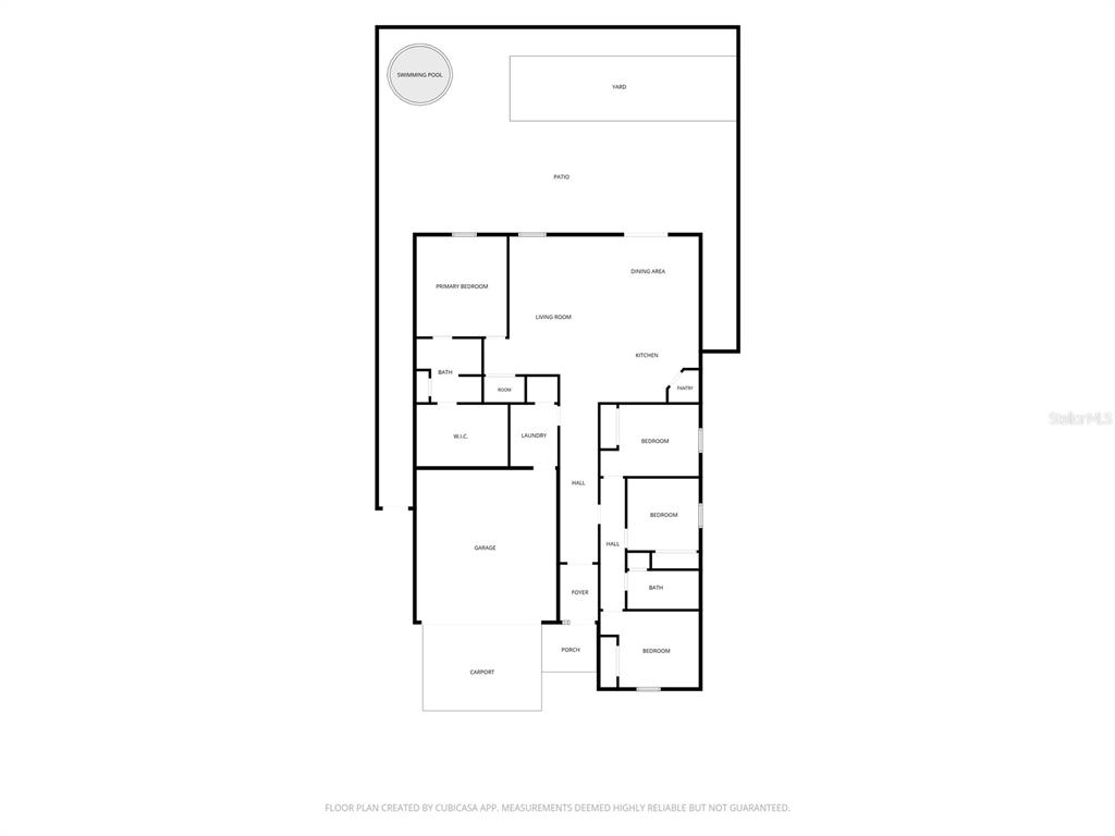 This is a floor plan of a single-story house featuring a pool and a carport — 2914 PENNACHIO DRIVE, LAKE WALES, FL