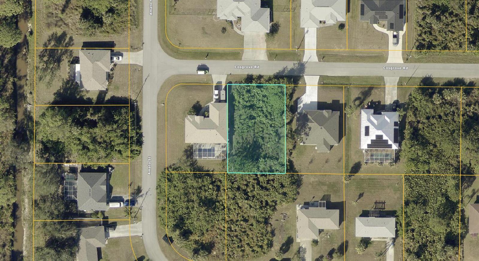 This is an aerial map view of a vacant, wooded residential lot — Tbd Cosgrove Road, Venice FL 34291, VENICE, FL