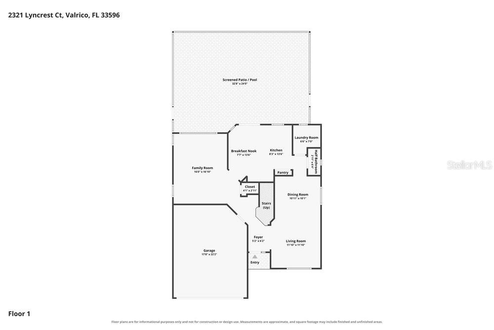 This is a floor plan for the first level of a residential home — 2321 LYNCREST COURT, VALRICO, FL