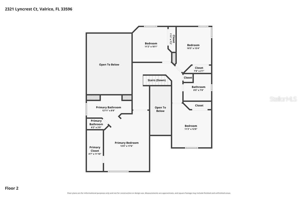 This is a floor plan for the second level of a residential home — 2321 LYNCREST COURT, VALRICO, FL