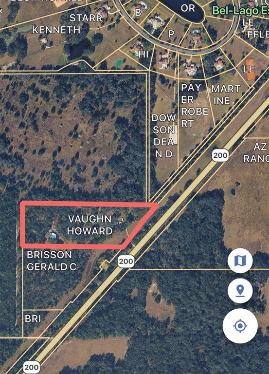 This is an aerial map showing a highlighted property parcel adjacent to Highway 200 — 12501 SW HIGHWAY 200, DUNNELLON, FL