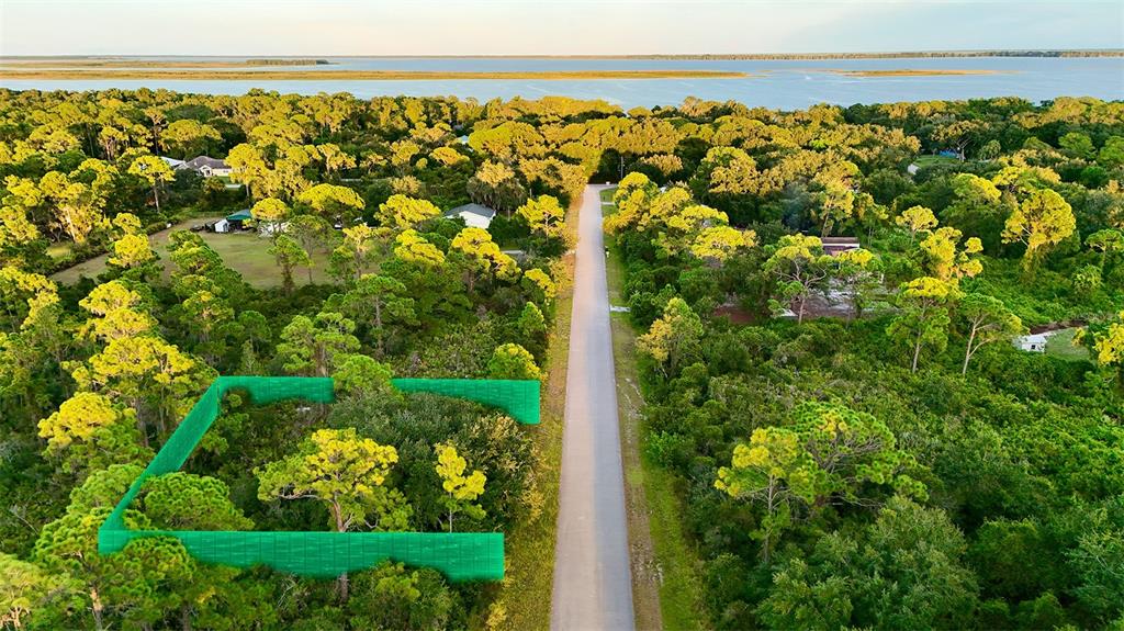 An aerial view shows a wooded lot outlined in green next to a paved road — 1510 ERROL STREET, LAKE PLACID, FL