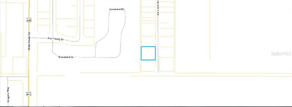This is a map showing a highlighted parcel of land near Joe Louis Avenue — 875 JOE LOUIS AVENUE, PAHOKEE, FL