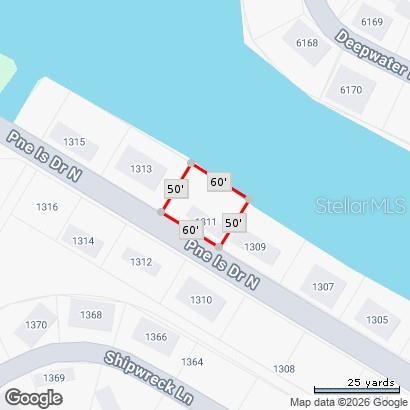 This is a map showing a property lot with dimensions on Pine Island Drive North — 1310 PINE ISLAND DRIVE N, ST CLOUD, FL