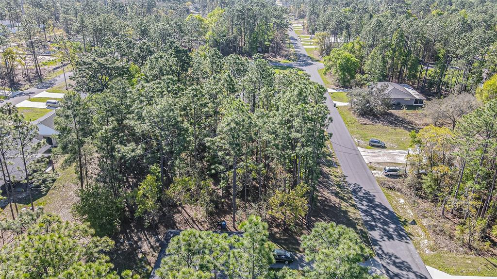 An aerial view shows a wooded residential lot situated between two paved roads — 9411 N MENDOZA WAY, CITRUS SPRINGS, FL