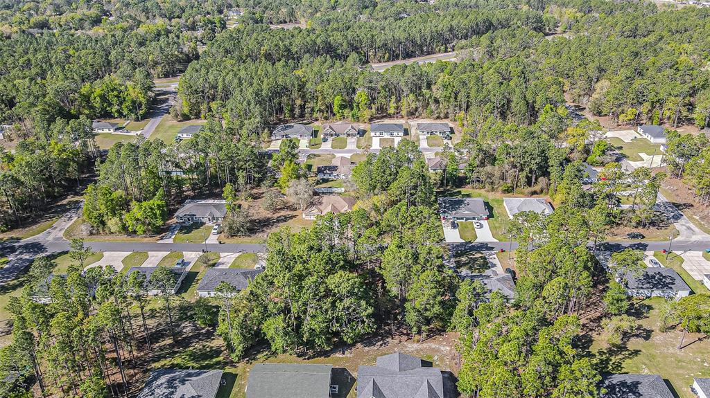 An aerial view shows a suburban neighborhood with houses nestled among dense pine trees — 9411 N MENDOZA WAY, CITRUS SPRINGS, FL