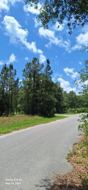 A paved road leads toward a wooded area under a blue sky with scattered clouds — Lot 15 FICHER LANE, OCKLAWAHA, FL