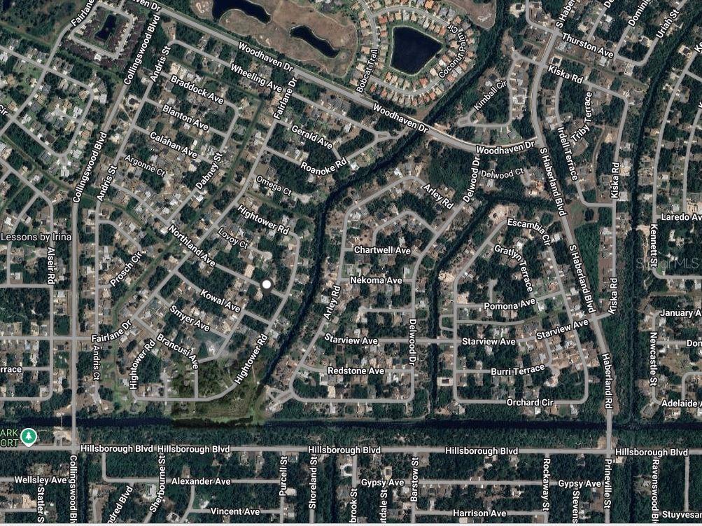 This is an aerial map showing residential streets and neighborhoods in a suburban area — NORTHLAND AVENUE, NORTH PORT, FL