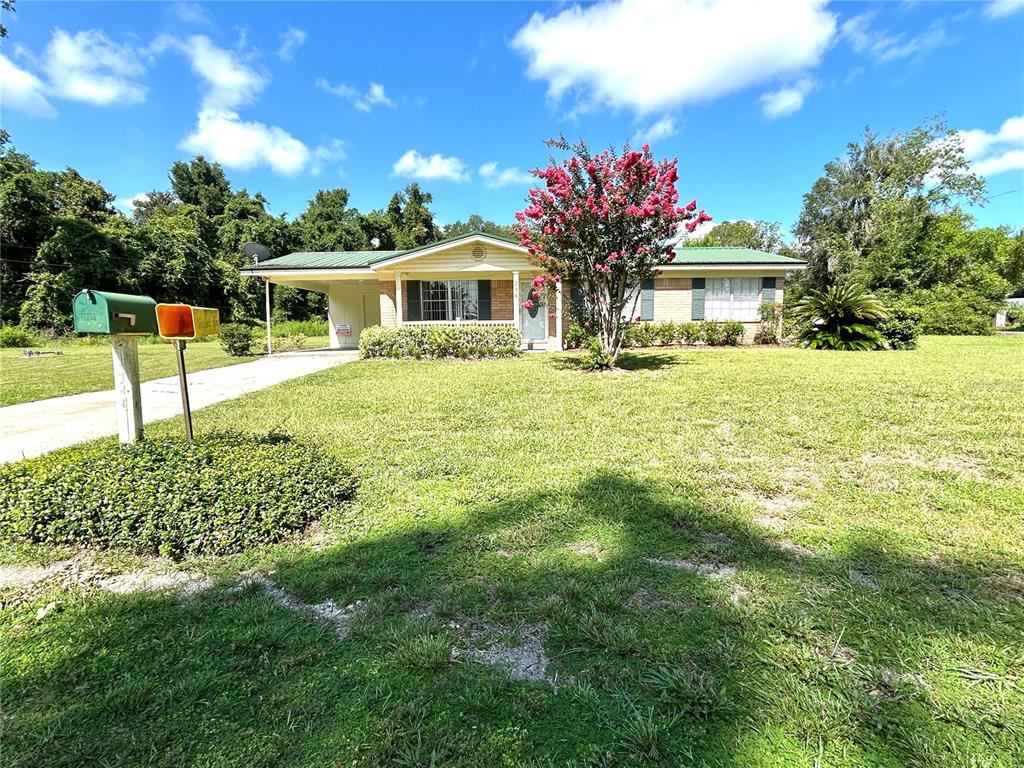 A single-story house with a green metal roof, carport, and a blooming crape myrtle tree — 234 SW HAVANNA WAY, LAKE CITY, FL
