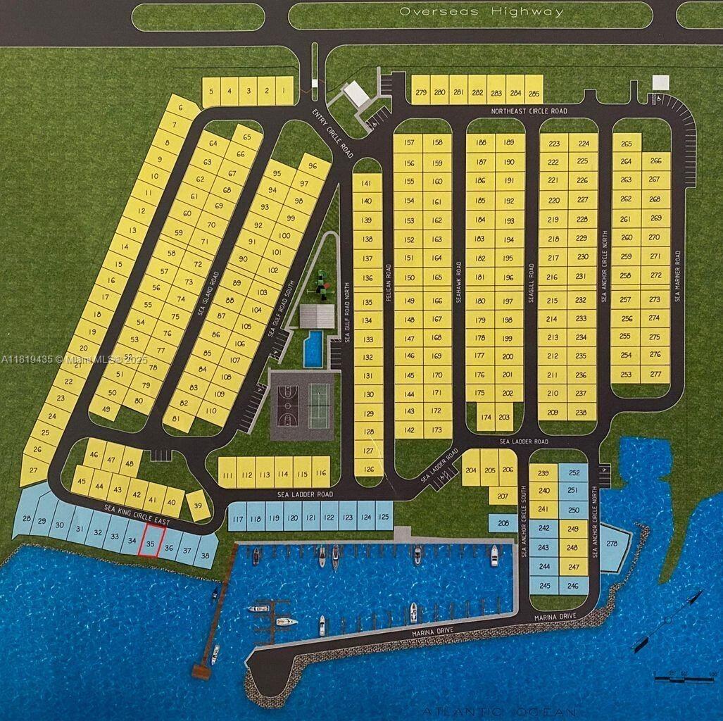 This image is a site map showing the layout of a residential community with marina access — 94825 Overseas Hwy #35, Key Largo FL 33037, KEY LARGO, FL