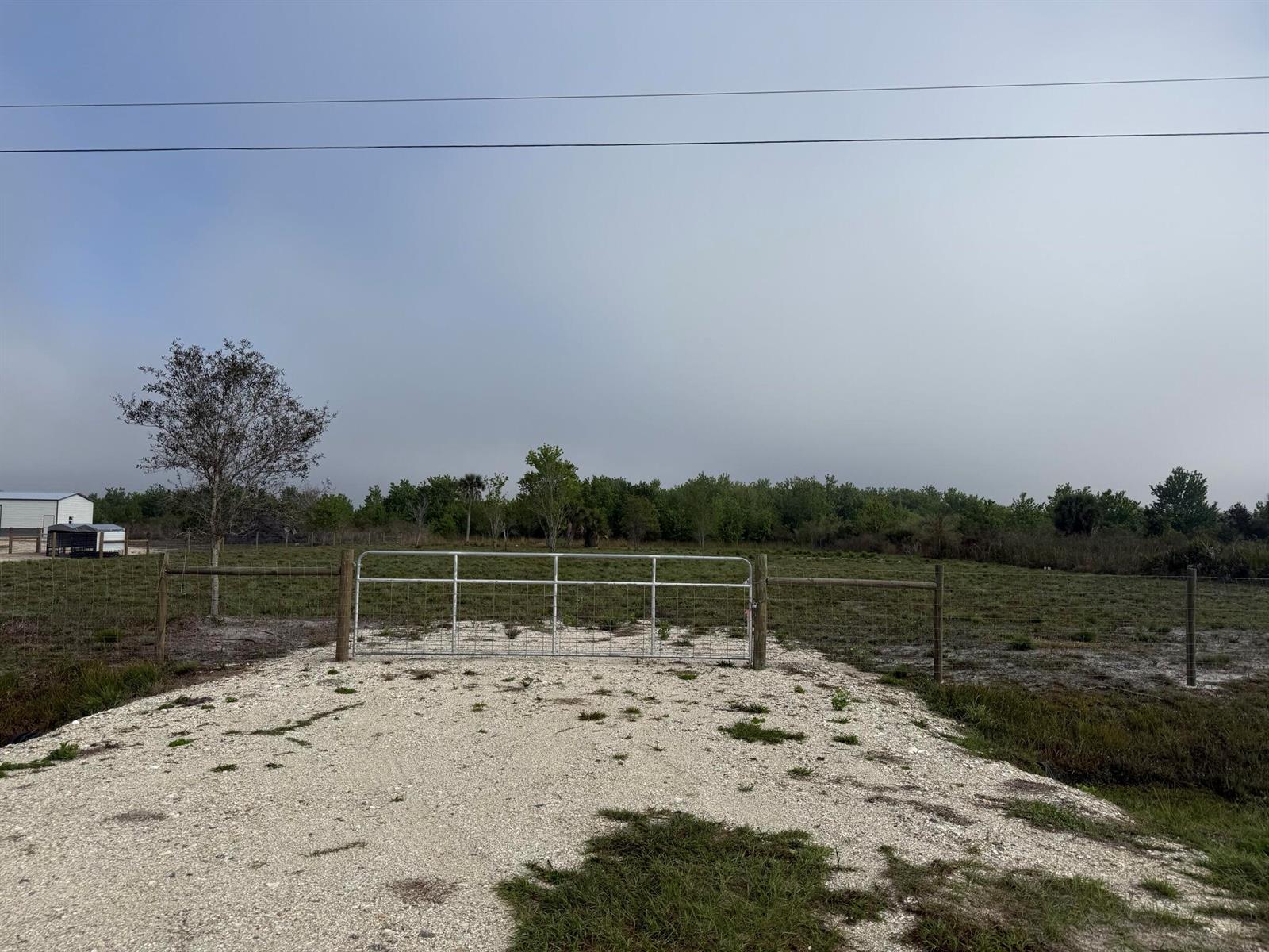A metal gate provides access to a large, grassy field with a gravel driveway — 18935 NW 268th Street, Okeechobee FL 34972, OKEECHOBEE, FL