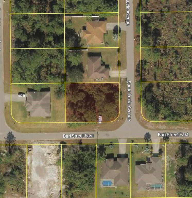 An aerial map view showing a vacant residential lot at a street corner — 732 SANTA LUCIA AVENUE S, LEHIGH ACRES, FL