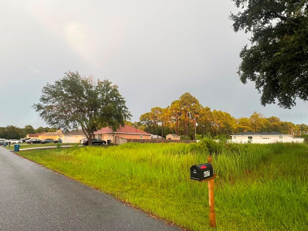 A vacant, grassy residential lot features a mailbox numbered 607 along a paved road — 612 GAGNON STREET SE, PALM BAY, FL