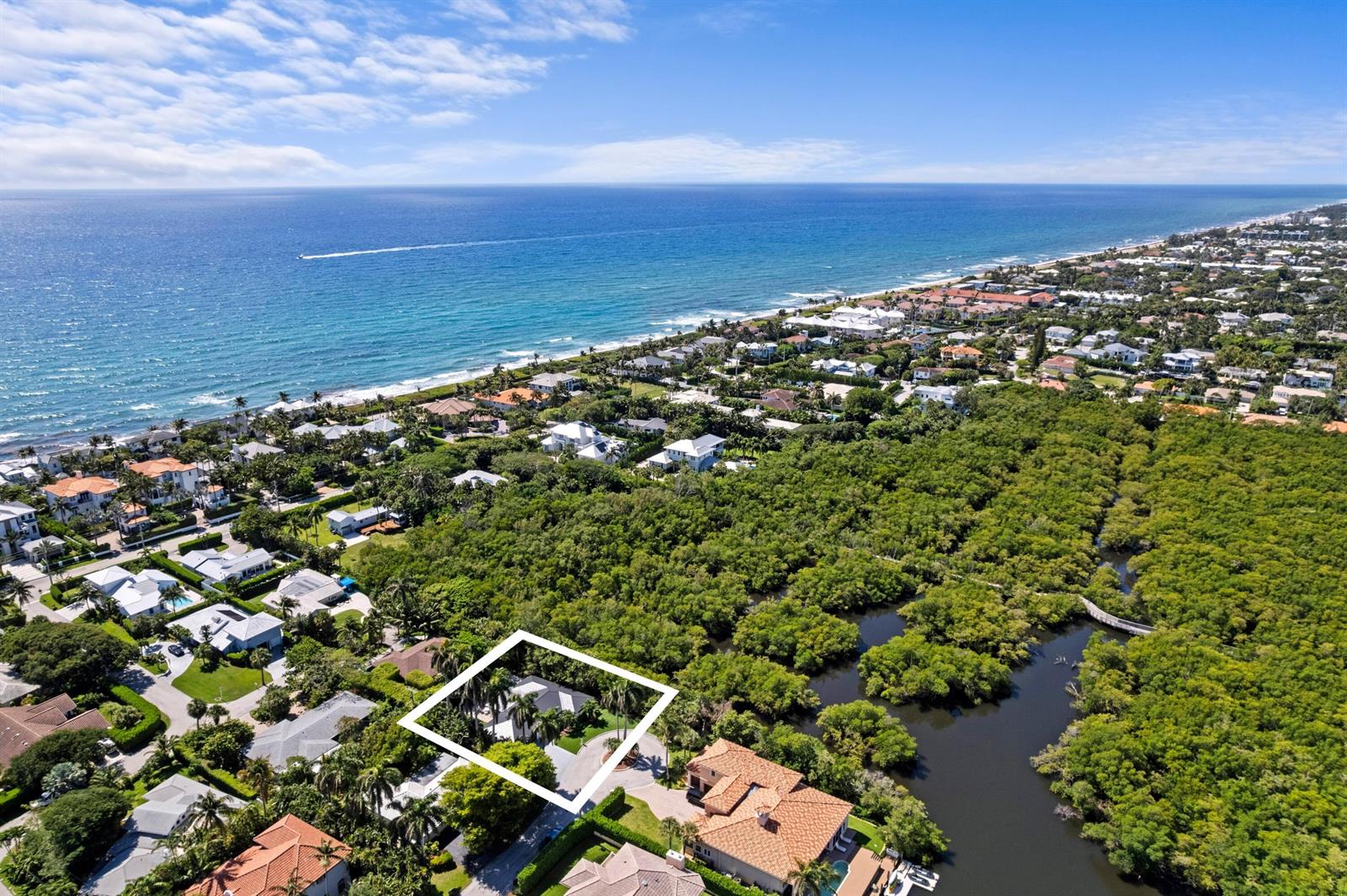 An aerial view shows a house highlighted by a white border near a coastal forest — 35 Anna Street, Boynton Beach FL 33435, BOYNTON BEACH, FL