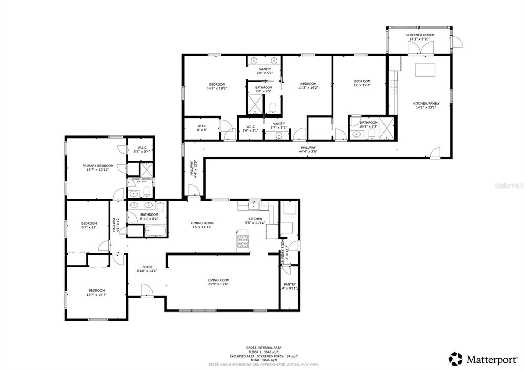 This is a floor plan of a single-story house with five bedrooms and two kitchens — 1017 CAROLINA AVENUE, MULBERRY, FL