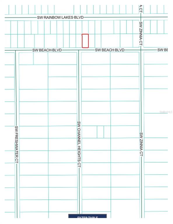 This is a plat map showing a highlighted parcel of land near several street intersections — 0 RAINBOW LAKES BOULEVARD, DUNNELLON, FL