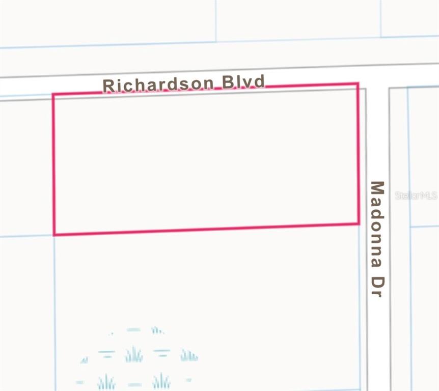 This is a map showing a rectangular property lot located at the corner of two streets — 0 RICHARDSON BLVD, LOT 1, WEBSTER, FL