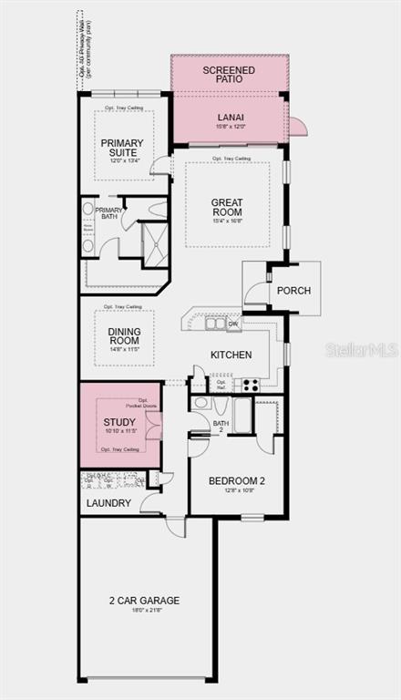 This floor plan shows a two-bedroom home with a study, great room, and two-car garage — 13344 SANTINI CIRCLE, ENGLEWOOD, FL