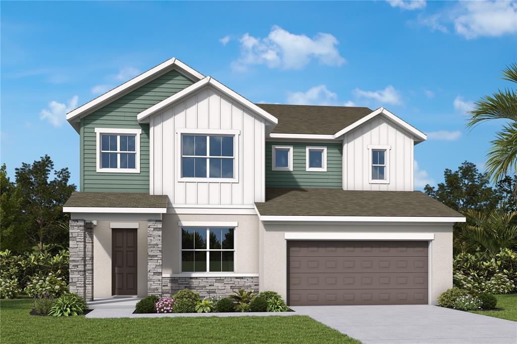 This is a rendering of a two-story house with a garage and mixed siding — 5699 LEAFLET TRAIL, MOUNT DORA, FL