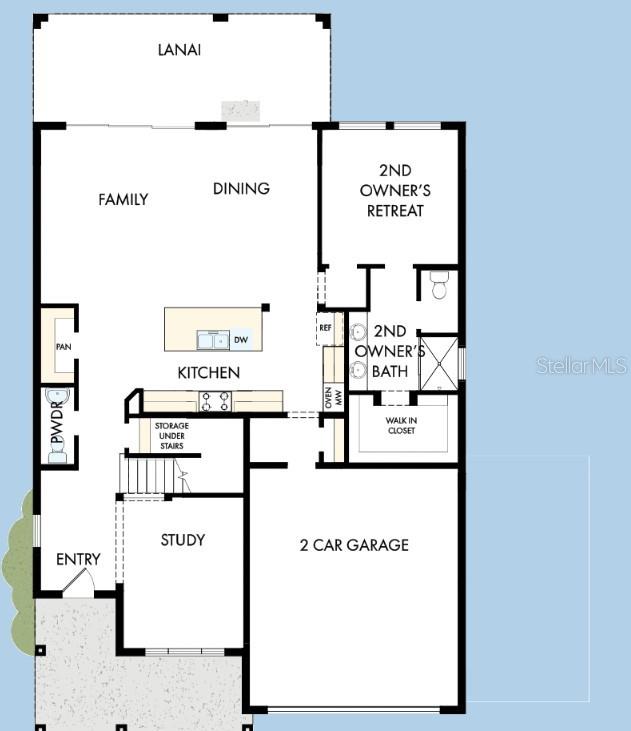 This floor plan shows a home layout with a kitchen, family room, study, and garage — 5699 LEAFLET TRAIL, MOUNT DORA, FL