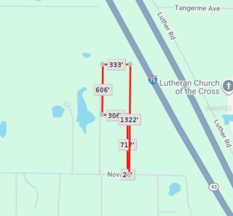 This map shows the property boundaries and dimensions of a land parcel near a highway — 24758 NOVA LANE, PUNTA GORDA, FL