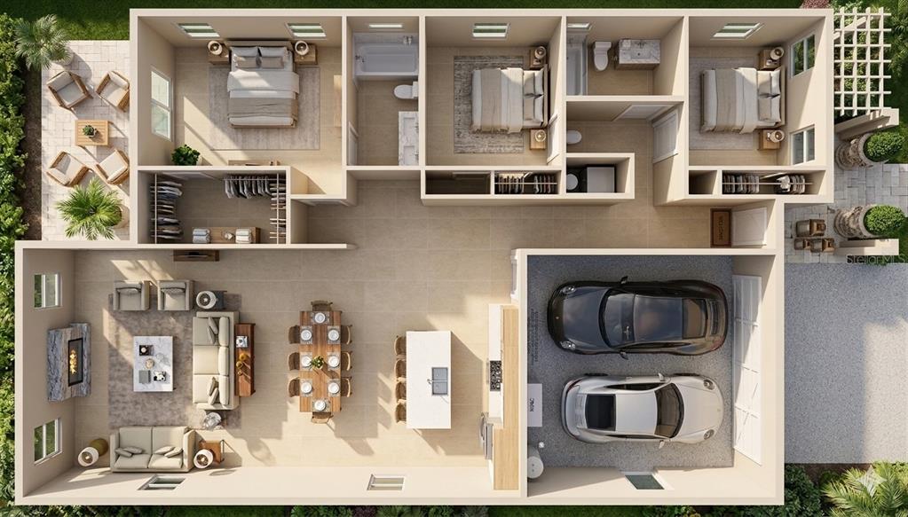 A modern single-story house with a wood-paneled garage, stone accents, and a concrete driveway — 2227 32ND AVENUE N, ST PETERSBURG, FL