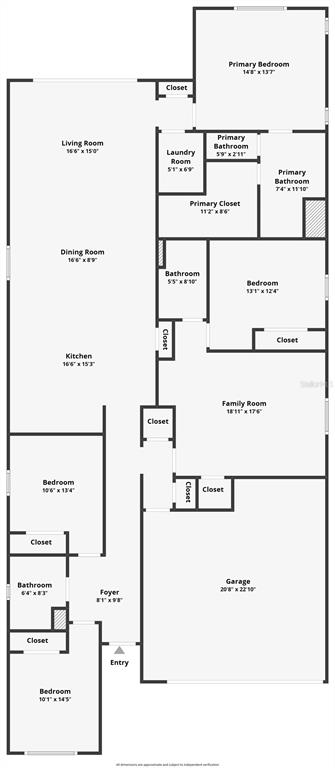 This is a floor plan of a single-story house featuring four bedrooms and a garage — 1120 MATTIE POINTE BOULEVARD, AUBURNDALE, FL