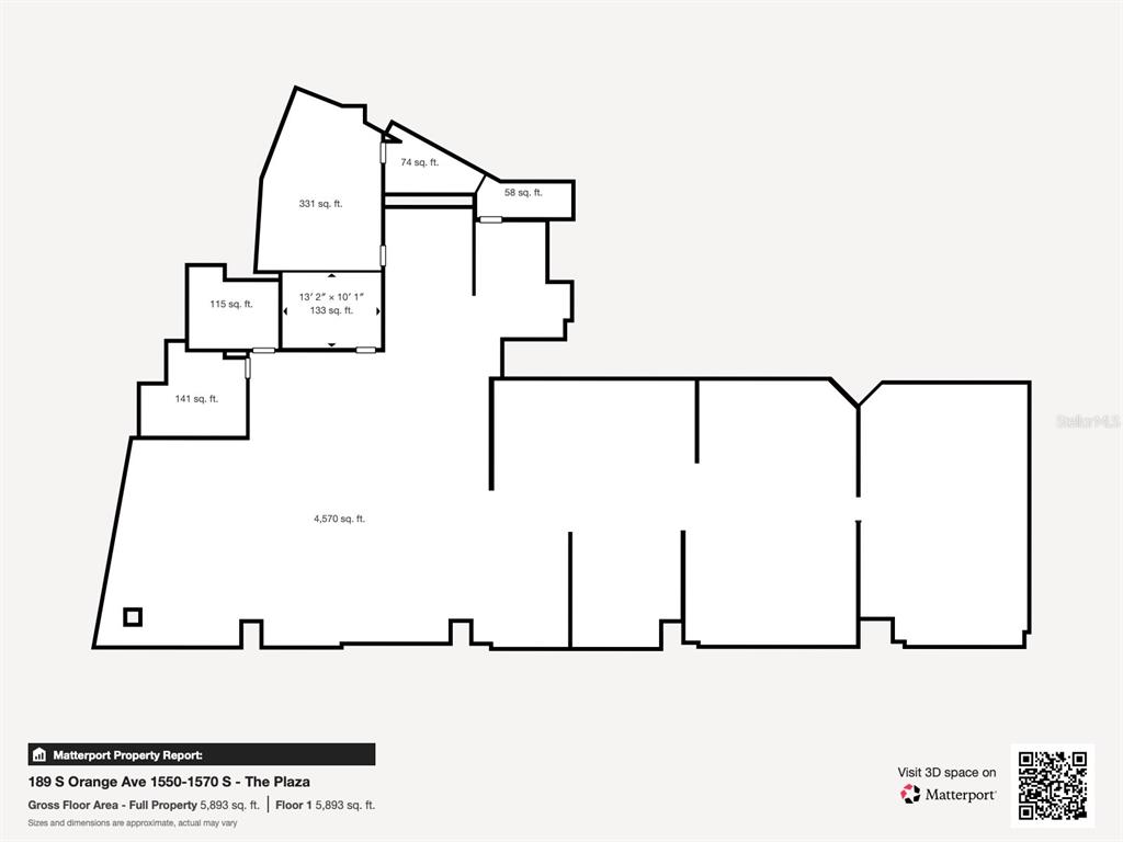 This is a floor plan showing the layout and square footage of a commercial space — 189 S ORANGE AVENUE UNIT 1570, ORLANDO, FL