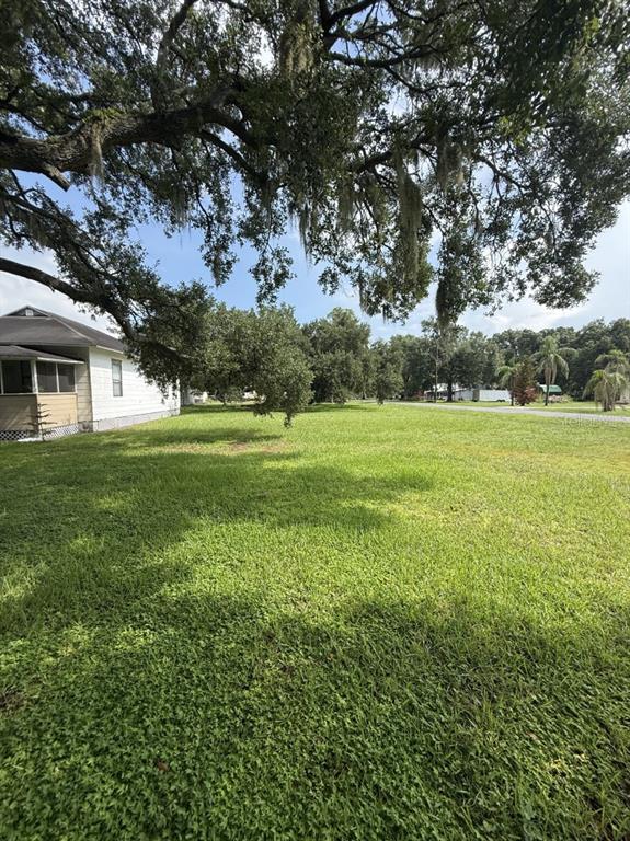 A large, grassy yard sits beside a white house under the shade of mature trees — 275 TEMPLE STREET, MULBERRY, FL